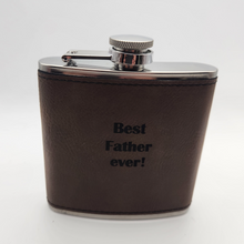 Load image into Gallery viewer, Dark Brown Leatherette Stainless Steel Flask