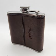 Load image into Gallery viewer, Dark Brown Leatherette Stainless Steel Flask