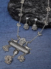 Load image into Gallery viewer, German Silver Afghani Long Chain Pendant Earrings Necklace Jewellery Set