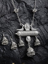 Load image into Gallery viewer, German Silver Afghani Long Chain Pendant Earrings Necklace Jewellery Set