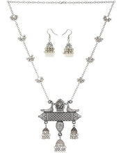 Load image into Gallery viewer, German Silver Afghani Long Chain Pendant Earrings Necklace Jewellery Set
