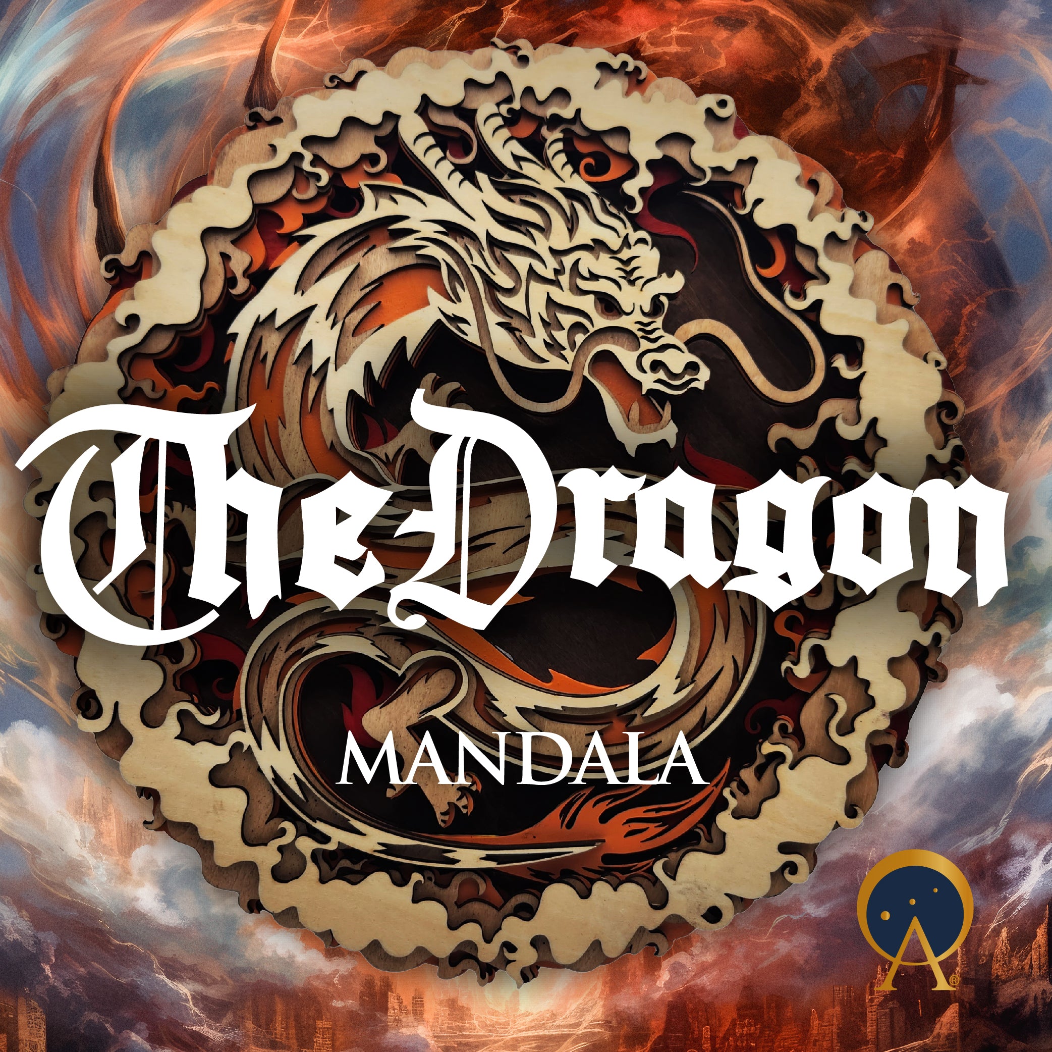 Wooden Mandala Chinese Dragon Illuminated