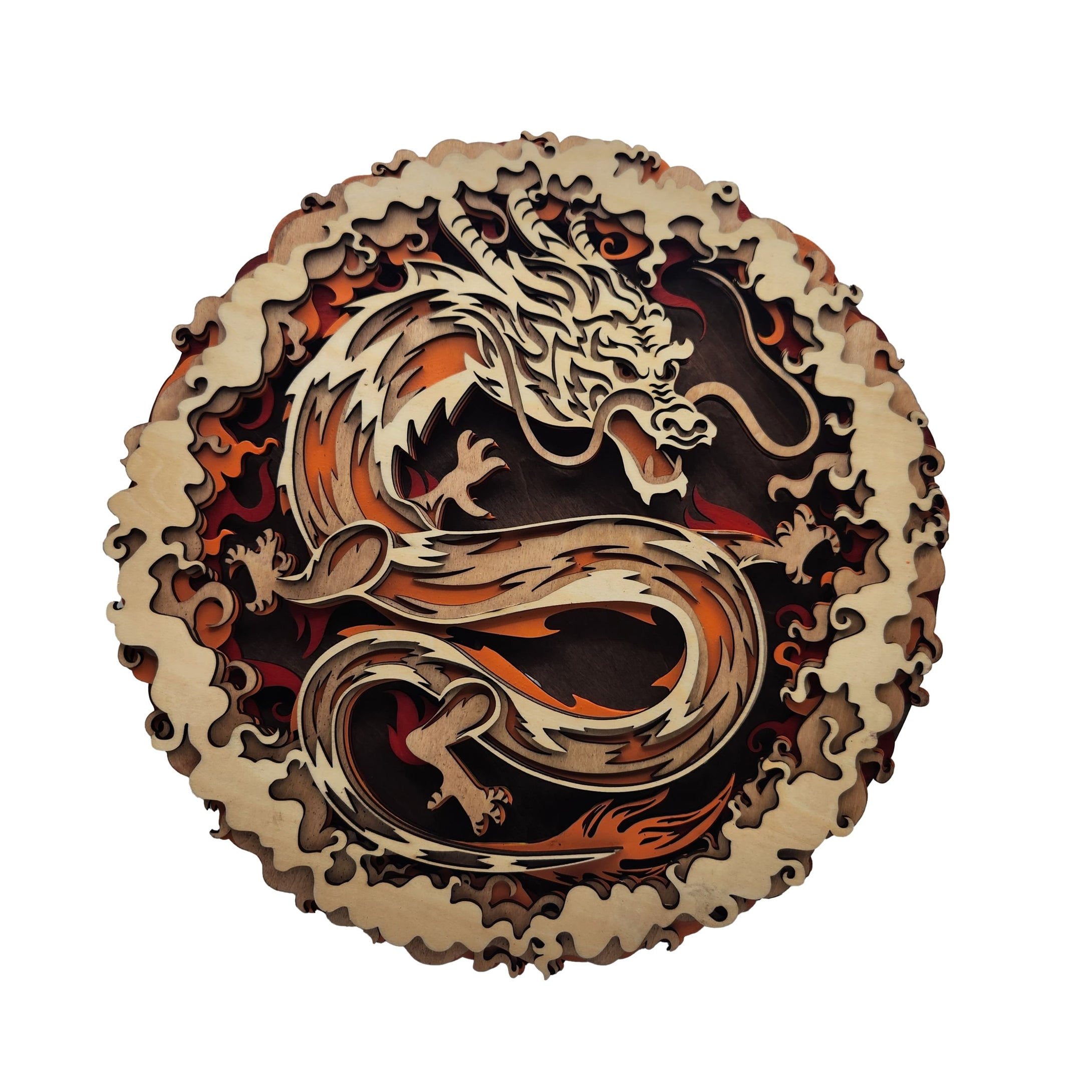 Wooden Mandala Chinese Dragon Illuminated