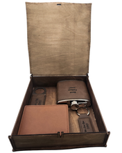 Load image into Gallery viewer, Father Wooden Storage Box with Bottle opener, wallet, flask and keyring
