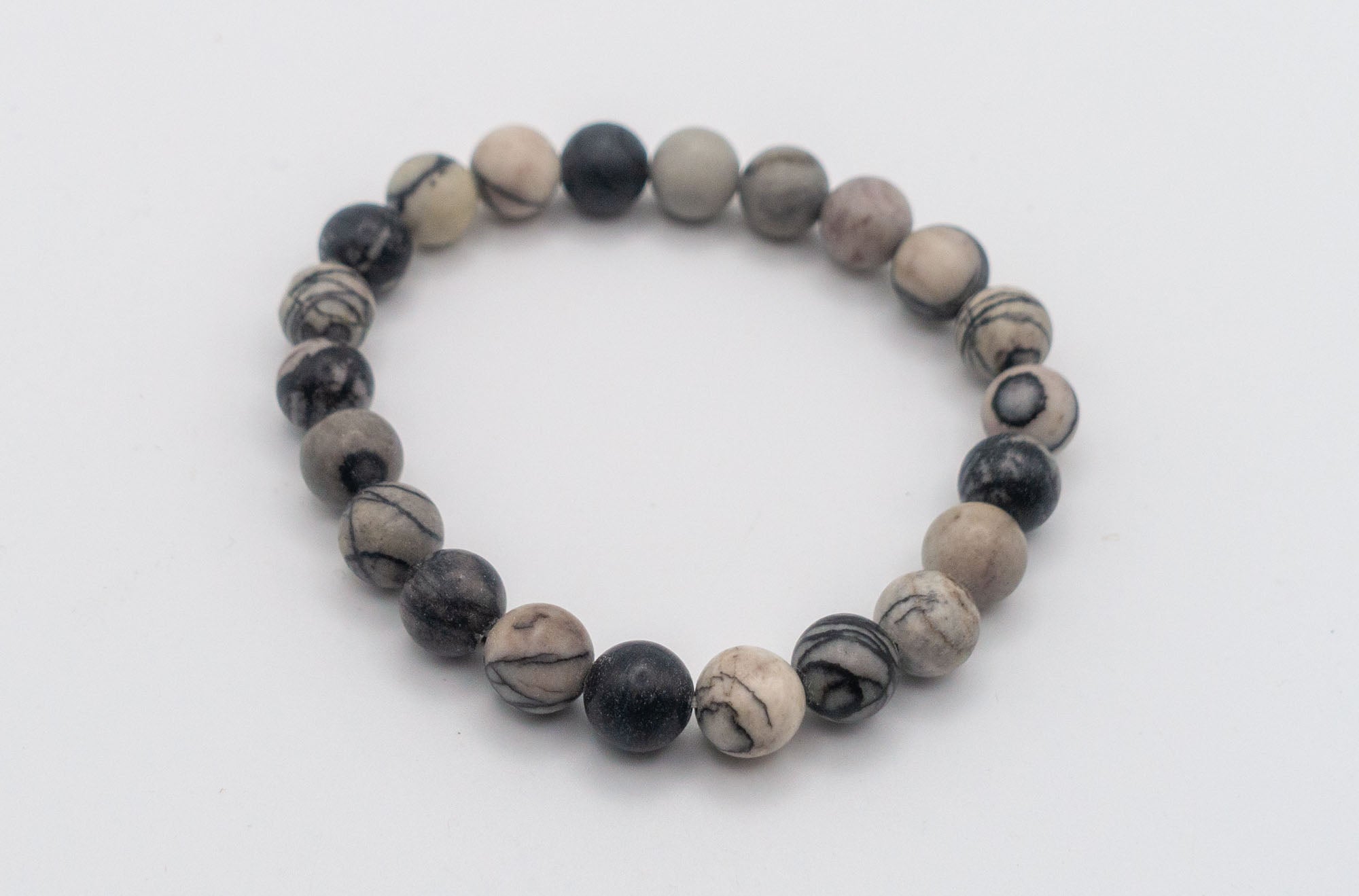 Wrist Mala Bracelet - Black White Agate Quartz