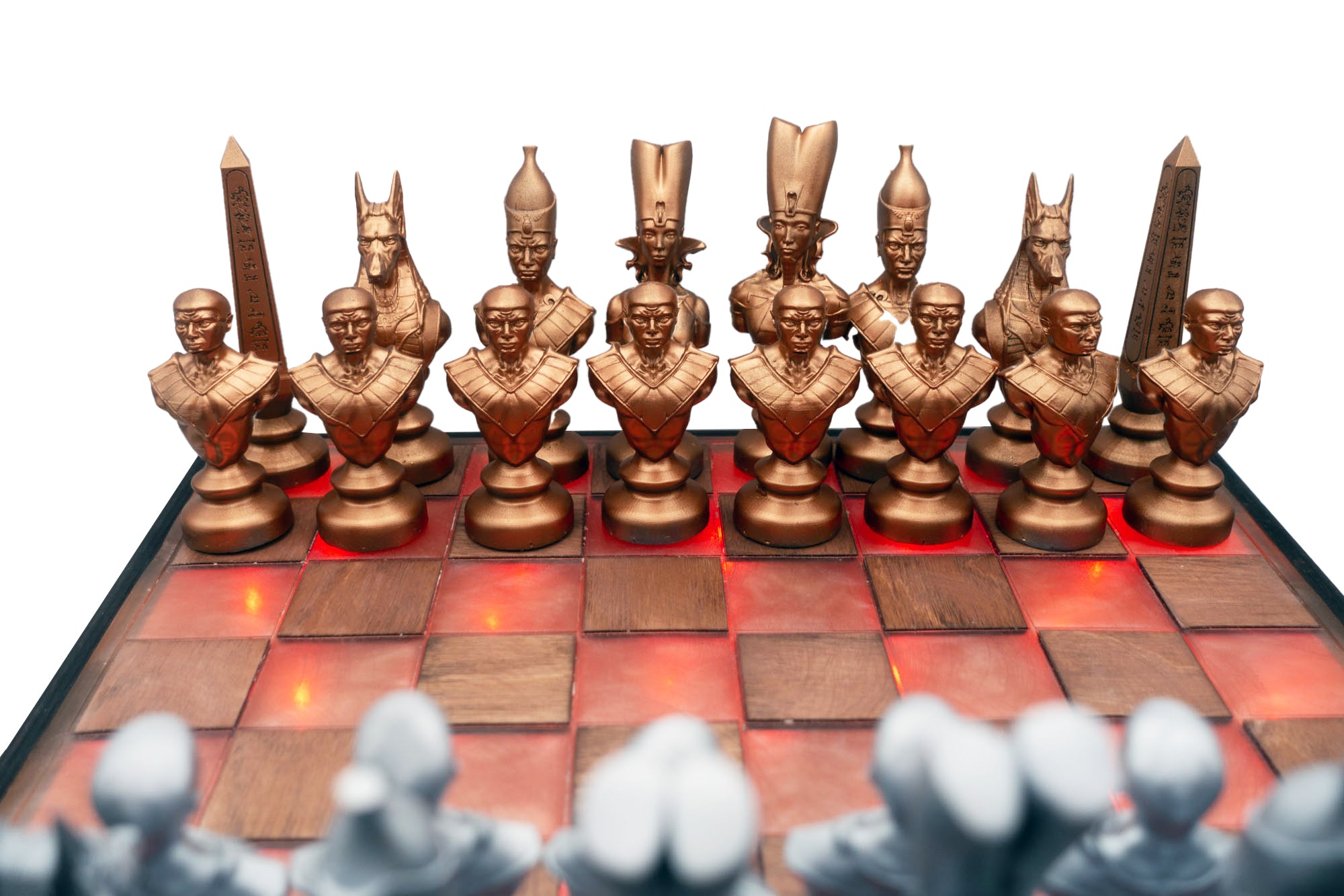 Egyptian themed Wood/Resin Handmade Chess Set with Lights – Limited edition!