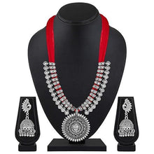 Load image into Gallery viewer, Latest German Silver Oxidized Tribal Cotton Thread Antique Choker Necklace Jewellery Set
