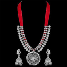 Load image into Gallery viewer, Latest German Silver Oxidized Tribal Cotton Thread Antique Choker Necklace Jewellery Set
