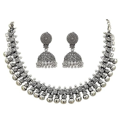 Women's Necklace and Earrings Set in German Silver Brass Alloy