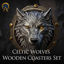 Load image into Gallery viewer, Celtic Wolves Wooden Coasters Set (6)
