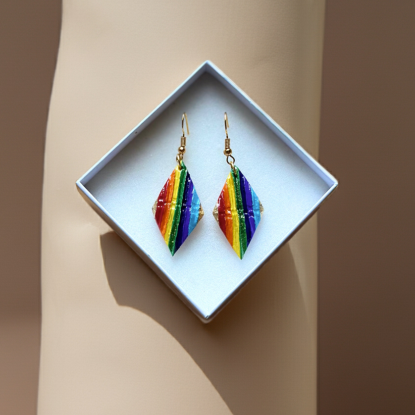 Rainbow diamond hand-made earrings