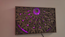 Load and play video in Gallery viewer, Large Mandala Wood Wall Art Illuminated
